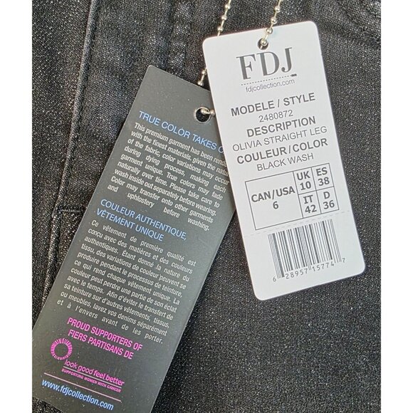 FDJ Olivia Size 6 Straight Leg Slit Hem Jeans Black Wash Mid Rise Slim Stretch - Picture 7 of 13